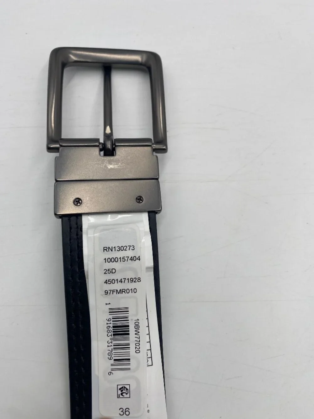 Bonded Leather Reversible Belt Size 36 Rotated Silver Buckle Brown Black 1 3/8
